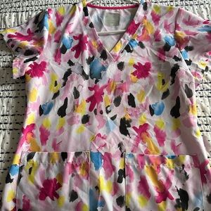 Med Couture Abstract colorful Scrub Top - X SMALL